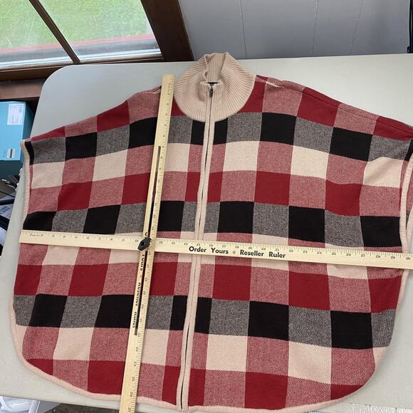 Jones New York Poncho Sweater Womens Small Medium Buffalo Plaid Zip Up Cabincore - Picture 7 of 12